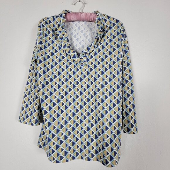 J.Mclaughlin Womens Durham Catalina Cloth Top Large 3/4 Sleeve Ruffle Collar - Picture 1 of 8